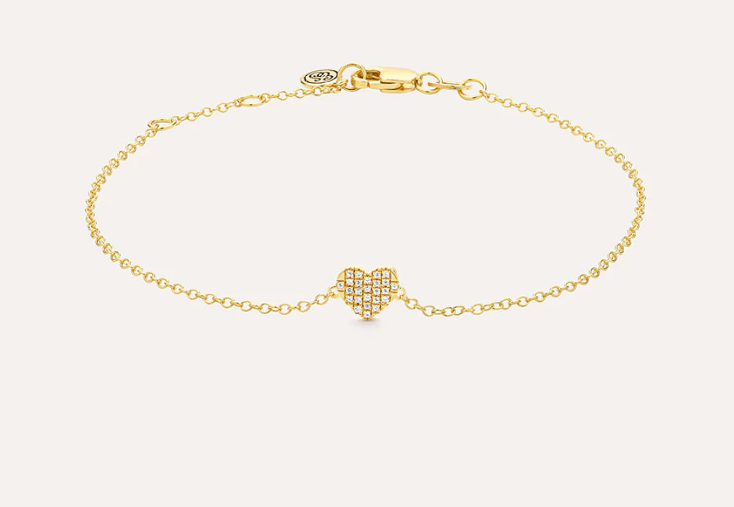 Ella Stein Gold or Silver 'All Heart' Pave Diamond Chain Bracelet