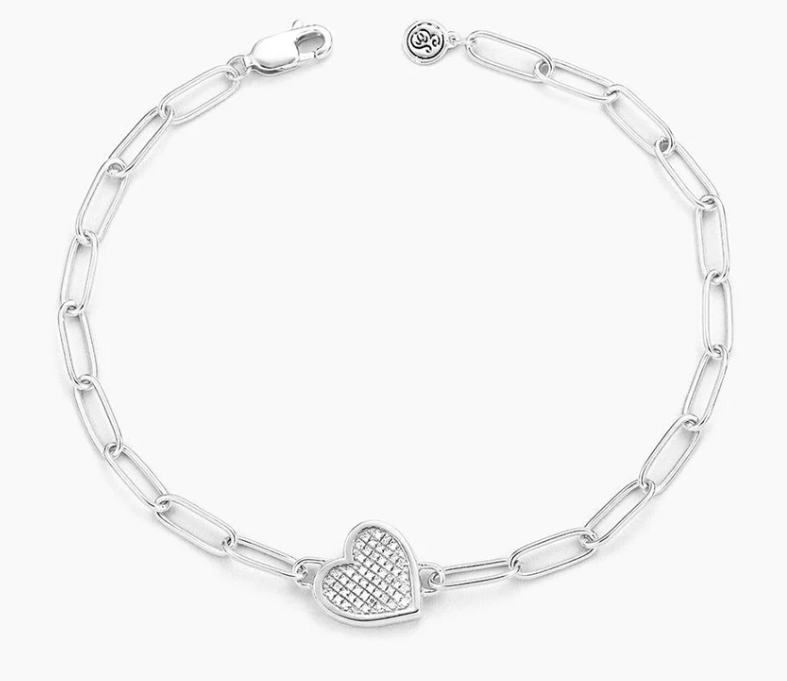 Ella Stein Sterling Silver Pave Diamond Heart Paperclip Chain Bracelet (SI7831)