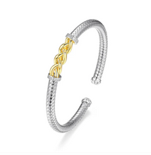 Load image into Gallery viewer, Rhodium Plated &amp; Gold Plated Sterling Silver Two Tone Mesh &amp; Chain Cuff Bracelet
