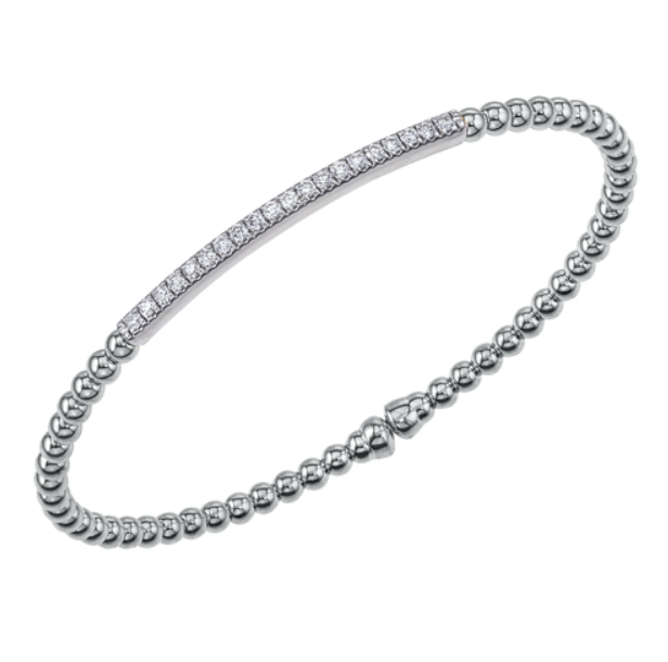 18k White Gold Diamond Bar Flex Cuff Bracelet (I6408)