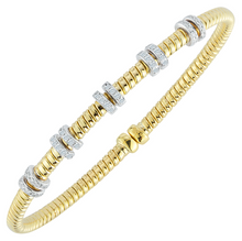 Load image into Gallery viewer, 18k Yellow or White Gold Flex Cuff Bangle Bracelet w/ Ten White Gold Pave Diamond Lines
