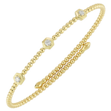 Load image into Gallery viewer, 14k Yellow or White Gold Hexagon Diamond Pod Beaded Flex Cuff Bracelet
