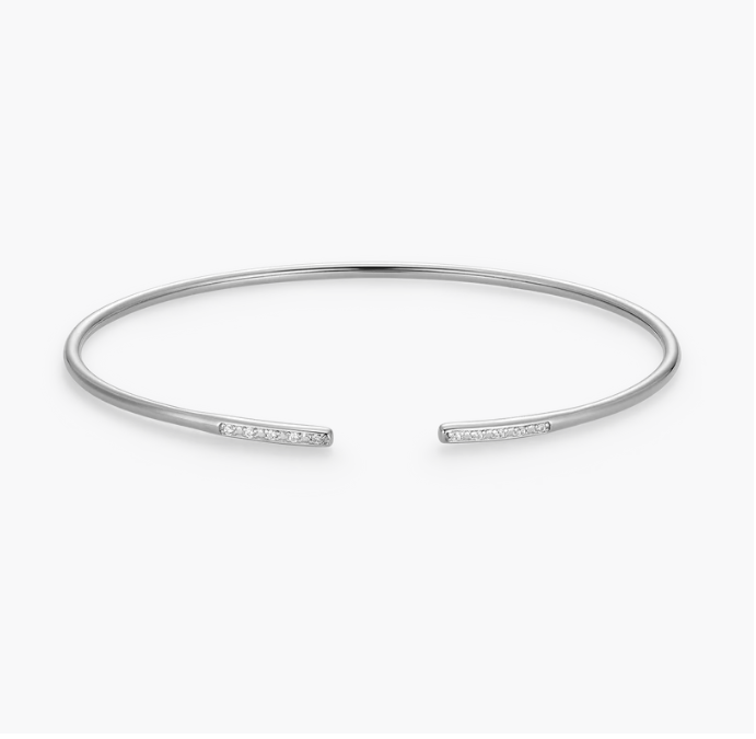 Sterling Silver Rhodium or Gold Plated Lab-Created Diamond Bars Flex Cuff Bracelet