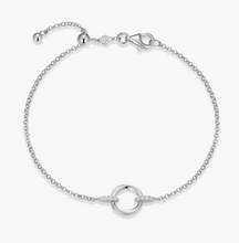 Load image into Gallery viewer, Monte Luna Gold or Rhodium Plated Sterling Silver Lab-Created Diamond Knife-Edge Circle Bolo Bracelet
