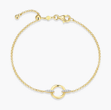 Load image into Gallery viewer, Monte Luna Gold or Rhodium Plated Sterling Silver Lab-Created Diamond Knife-Edge Circle Bolo Bracelet
