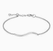 Load image into Gallery viewer, Monte Luna Sterling Silver Rhodium or Gold Plated Lab-Created Diamond Wave Bolo Bracelet
