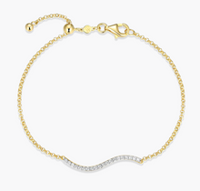 Load image into Gallery viewer, Monte Luna Sterling Silver Rhodium or Gold Plated Lab-Created Diamond Wave Bolo Bracelet
