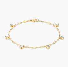 Load image into Gallery viewer, Monte Luna Sterling Silver Rhodium or Gold Plated Lab-Created Bezel Set Diamond Dangle Station Paperclip Bracelet
