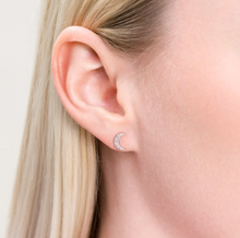 Load image into Gallery viewer, Sterling Silver Rhodium or Gold Plated Lab-Created Diamond Crescent Stud Earrings
