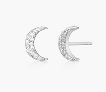 Load image into Gallery viewer, Sterling Silver Rhodium or Gold Plated Lab-Created Diamond Crescent Stud Earrings

