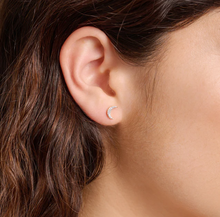 Load image into Gallery viewer, Sterling Silver Rhodium or Gold Plated Lab-Created Diamond Crescent Stud Earrings
