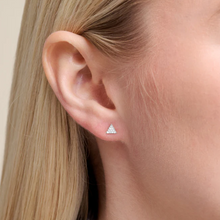 Load image into Gallery viewer, Sterling Silver Rhodium or Gold Plated Petite Lab-Created Diamond Triangle Stud Earrings

