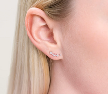 Load image into Gallery viewer, Monte Luna Sterling Silver Rhodium or Gold Plated Lab-Created Diamond Floral Climber Stud Earrings
