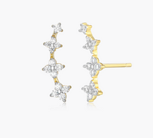 Load image into Gallery viewer, Monte Luna Sterling Silver Rhodium or Gold Plated Lab-Created Diamond Floral Climber Stud Earrings
