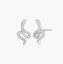 Load image into Gallery viewer, Monte Luna Sterling Silver Rhodium or Gold Plated Lab-Created Diamond Snake Stud Earrings
