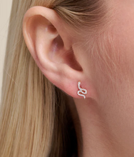 Load image into Gallery viewer, Monte Luna Sterling Silver Rhodium or Gold Plated Lab-Created Diamond Snake Stud Earrings
