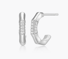 Load image into Gallery viewer, Monte Luna Sterling Silver Rhodium or Gold Plated Lab-Created Diamond Bamboo J-Hoop Earrings
