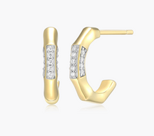 Load image into Gallery viewer, Monte Luna Sterling Silver Rhodium or Gold Plated Lab-Created Diamond Bamboo J-Hoop Earrings

