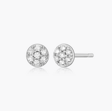 Load image into Gallery viewer, Sterling Silver Rhodium or Gold Plated Petite Lab-Created Pave Diamond Round Stud Earrings
