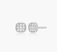 Load image into Gallery viewer, Monte Luna Sterling Silver Rhodium or Gold Plated Lab-Created Diamond Cushion Stud Earrings
