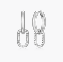 Load image into Gallery viewer, Sterling Silver Rhodium or Gold Plated Lab-Created Diamond Paperclip Drop Huggie Hoop Earrings
