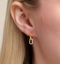 Load image into Gallery viewer, Sterling Silver Rhodium or Gold Plated Lab-Created Diamond Paperclip Drop Huggie Hoop Earrings
