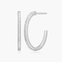 Load image into Gallery viewer, Sterling Silver Rhodium or Gold Plated Petite Lab-Created Diamond Hoop Earrings
