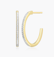 Load image into Gallery viewer, Sterling Silver Rhodium or Gold Plated Petite Lab-Created Diamond Hoop Earrings
