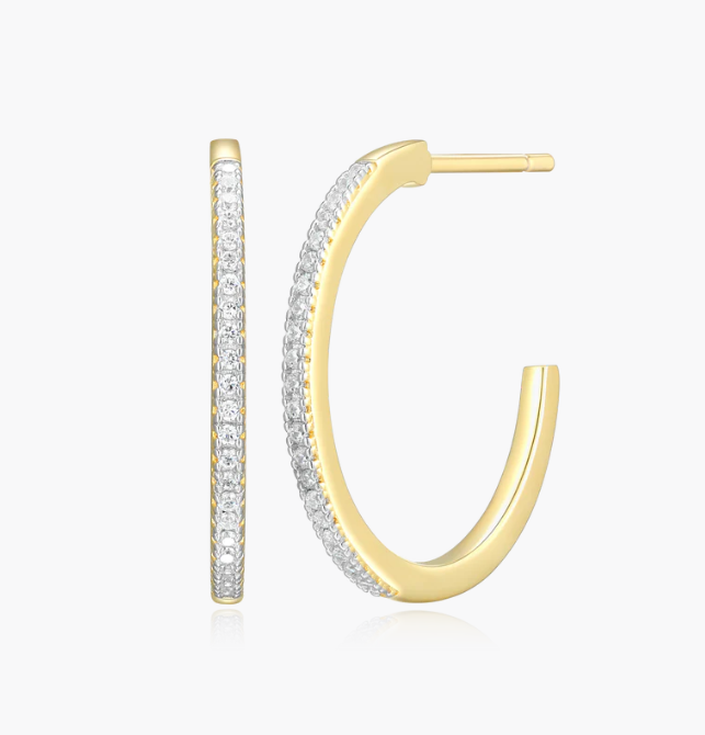Sterling Silver Rhodium or Gold Plated Petite Lab-Created Diamond Hoop Earrings