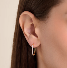 Load image into Gallery viewer, Sterling Silver Rhodium or Gold Plated Petite Lab-Created Diamond Hoop Earrings
