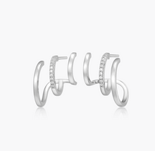 Load image into Gallery viewer, Monte Luna Sterling Silver Rhodium or Gold Plated Lab-Created Diamond Multi-Hoop Claw Earrings
