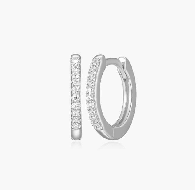 Monte Luna Sterling Silver Rhodium or Gold Plated Lab-Created Diamond Huggie Hoop Earrings
