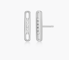 Load image into Gallery viewer, Monte Luna Sterling Silver Rhodium or Gold Plated Lab-Created Diamond Paperclip Stud Earrings
