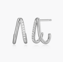 Load image into Gallery viewer, Sterling Silver Rhodium or Gold Plated Lab-Created Diamond Split Hoop Earrings
