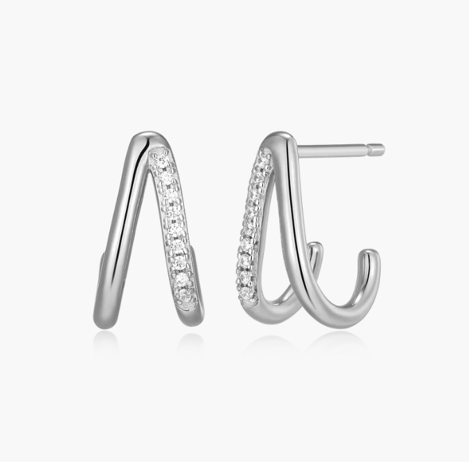 Monte Luna Sterling Silver Rhodium or Gold Plated Lab-Created Diamond Split Hoop Earrings