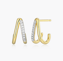 Load image into Gallery viewer, Sterling Silver Rhodium or Gold Plated Lab-Created Diamond Split Hoop Earrings

