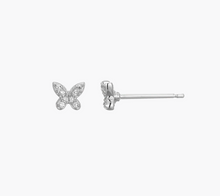 Load image into Gallery viewer, Monte Luna Sterling Silver Rhodium or Gold Plated Lab-Created Diamond Petite Butterfly Stud Earrings
