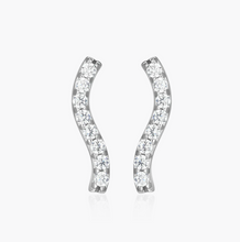 Load image into Gallery viewer, Monte Luna Sterling Silver Rhodium or Gold Plated Lab-Created Diamond Wavy Bar Stud Earrings
