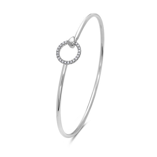 CLEARANCE - 14k White Gold Diamond Circle Shaped Clasp Flex Cuff Bracelet (I6534)