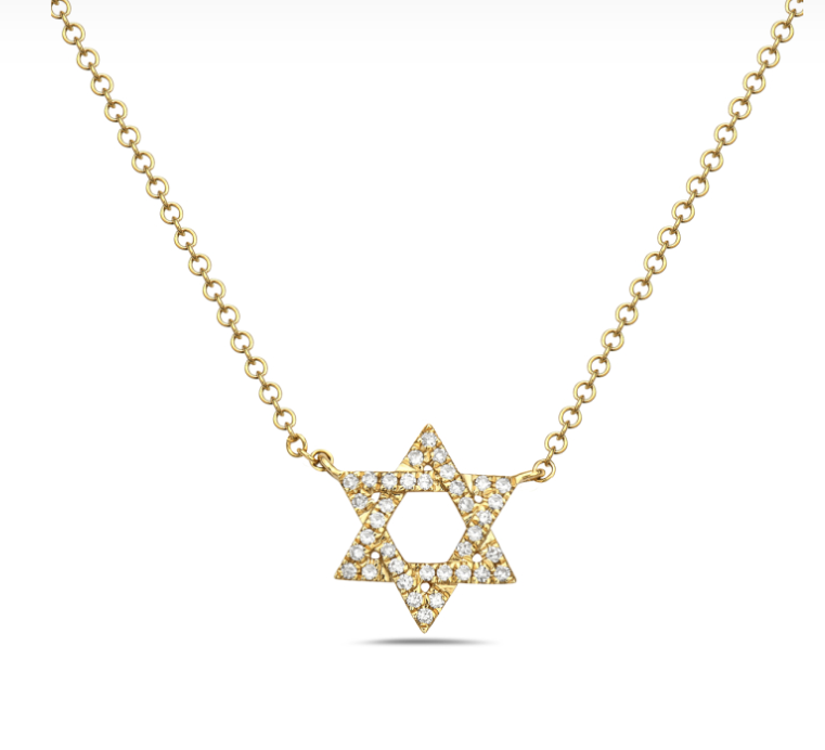 14k Yellow Gold Diamond Star of David Necklace (I8432)