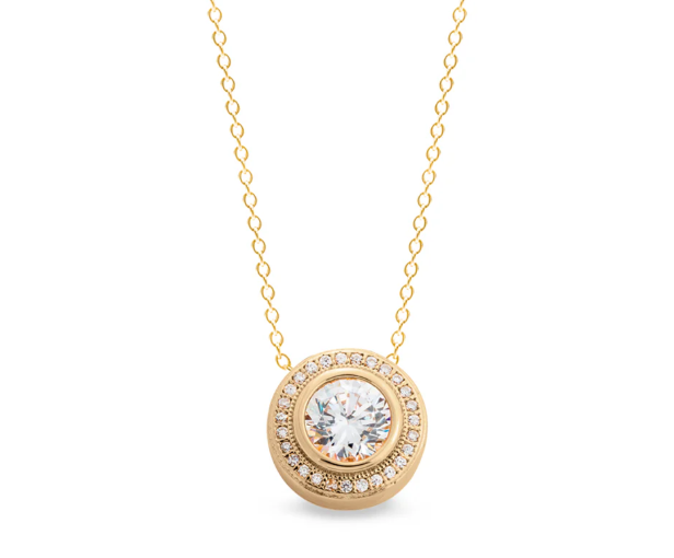 Kelly Waters Vermeil Gold Plated Simulated Diamond & Halo Necklace (SI8091)