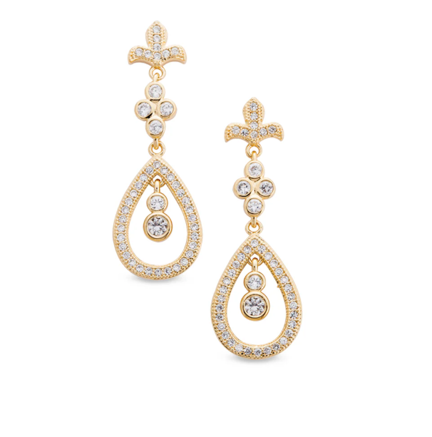 Kelly Waters Gold Vermeil Fleur De Lis Simulated Diamond Teardrop Earrings (SI8034)