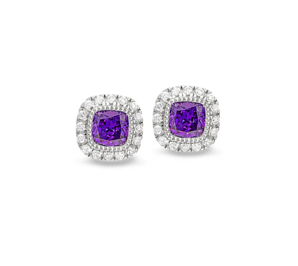 Kelly Waters Sterling Silver Simulated Amethyst & CZ Stud Earrings (SI3363)