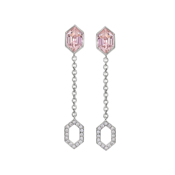Kelly Waters Sterling Silver Morganite & Pave CZ Hexagon Drop Dangle Earrings (SI8043)