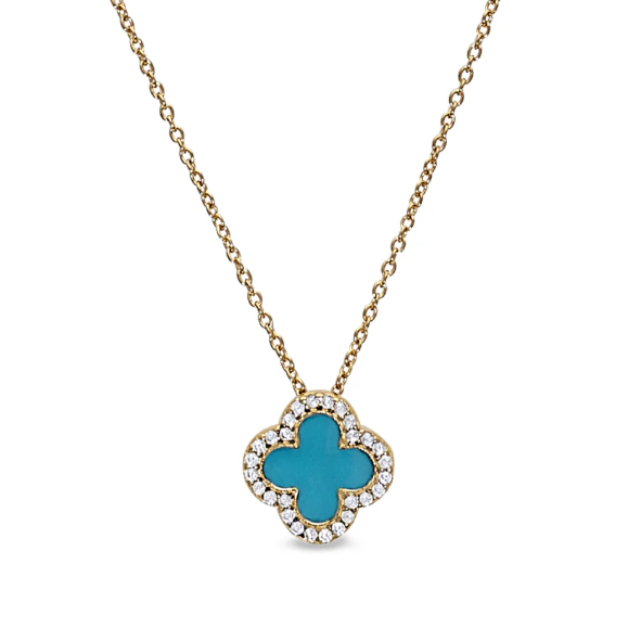 Kelly Waters Gold Vermeil Turquoise Enamel & Simulated Diamond Clover Necklace (SI8031)