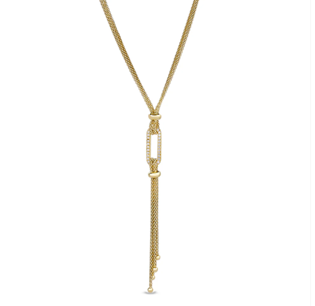Kelly Waters Lanyard Simulated Diamond Single Paperclip Link Necklace