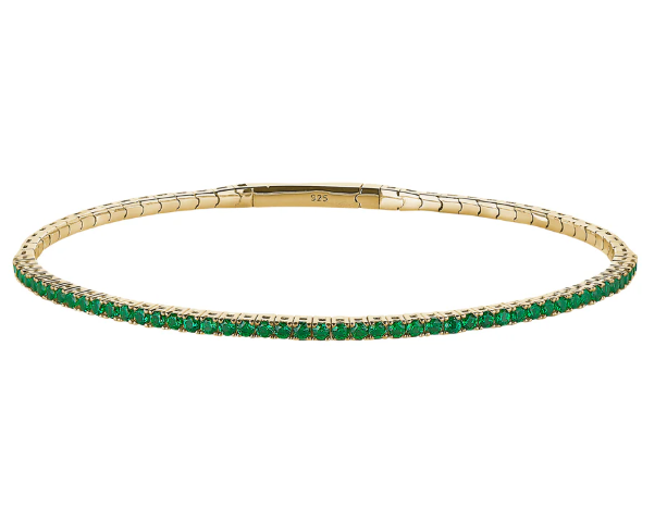 Kelly Waters Vermeil Plated Sterling Silver Simulated Emerald Tennis Flex Cuff Bracelet (SI8094)