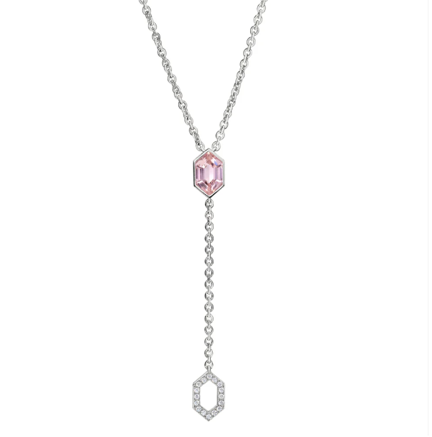 Kelly Waters Sterling Silver Morganite & Pave CZ Hexagon Drop Necklace (SI8041)