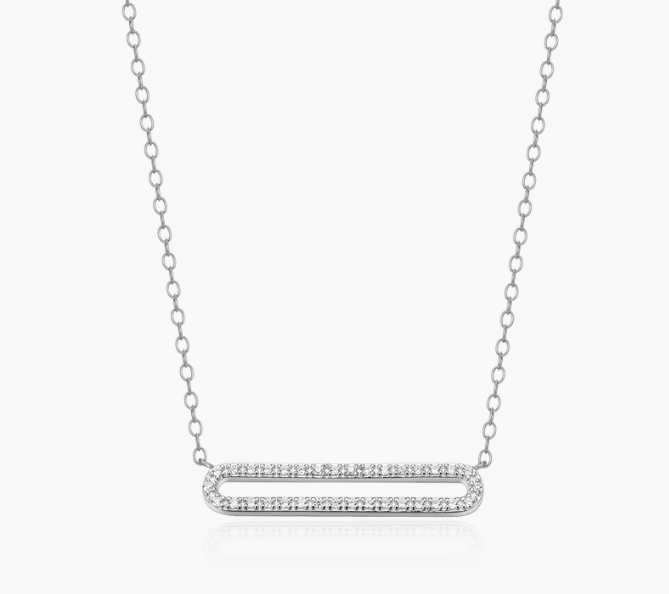 Sterling Silver Rhodium or Gold Plated Lab-Created Diamond Paperclip Necklace