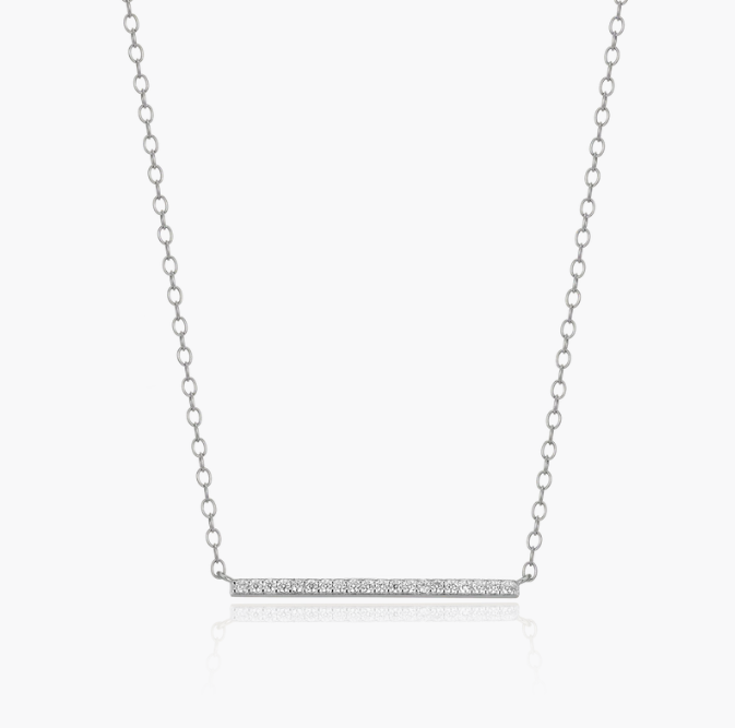 Sterling Silver Rhodium or Gold Plated Lab-Created Diamond Bar Necklace